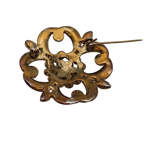 VTG Brooch 2PC Gold Tone Floral Root Beer Antique Style Art Deco WhimsyGoth Pin - Picture 4 of 16